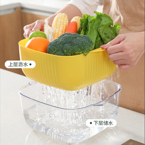 Double Layer Vegetable Washing <b>Basket</b> With Container For Kitchen Storage Fruit And Vegetable Tools Transparent Drain Basin - Product Image 1