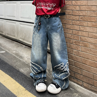 Jeans brodés avec patchs, effet délavé, vintage, baggy, à jambes larges, amples, en denim, pour hommes, streetwear