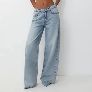 Celana panjang Jeans untuk wanita, celana panjang kasual pas longgar ukuran ekstra besar