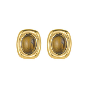 Women 18k Gold Plated Hypoallergenic Stainless Steel Vintage Tiger's Eye Green <strong>Jade</strong> Stone Stud <strong>Earrings</strong> Fancy Indian Jewelry - Product Image 4