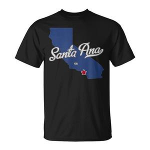 T-shirt con mappa di Santa Ana California, design blu con stella in evidenza - Product Image 1