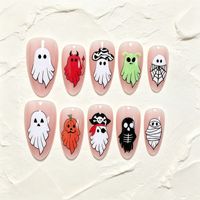 BETIFNAIL Prix de gros Halloween 30 faux ongles à presser, motifs Galaxie Violette et Verte, Paillettes, Chapeau de Sorcière, Potion Magique, Étoile, Effet Mécanique