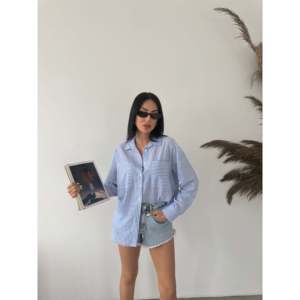 Chemise boutonnée en popeline rayée pour femme, manches longues, décontractée, à porter au quotidien - Product Image 1