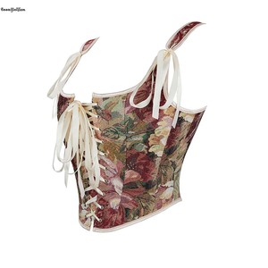 Gilet Renaissance débardeur à lacets gilet désossé Cottagecore Corset Floral brodé <span class=keywords><strong>Bustier</strong></span> <span class=keywords><strong>médiéval</strong></span> - Product Image 1
