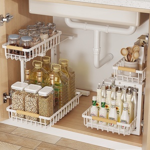 <span class=keywords><strong>Organisateur</strong></span> sous évier en métal à 2 niveaux, <span class=keywords><strong>organisateur</strong></span> sous évier de <span class=keywords><strong>cuisine</strong></span> avec rail, étagère de rangement sous évier à charge lourde - Product Image 3