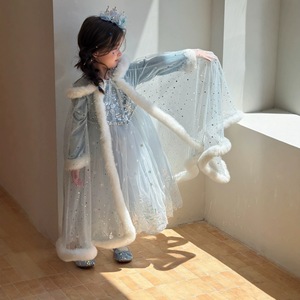 Abito da Principessa per Bambine, Nuovo Stile Primaverile, Vestito Lungo in Velluto Leggero a Due Pezzi con Motivi Cartoon, Abito Formale - Product Image 3