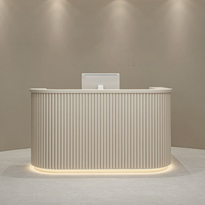 Mostrador de Recepción Moderno con Diseño Curvo Acanalado e Iluminación LED, Mueble de Recepción para Salón de Belleza, Hotel u Oficina - Product Image 3