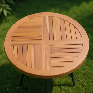 <b>Solid</b> Teak <b>Wood</b> Round Outdoor <b>Table</b> 1 Inch Thick 35.4 Inch Diameter <b>Top</b> Rustic Design - Product Image 2