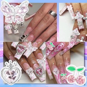 40 pièces de breloques pour ongles mélangées, diamants, cœurs, papillons, cerises, décorations de luxe en alliage pour nail art - Product Image 3