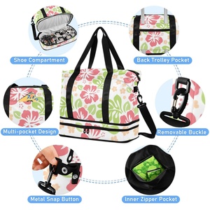 Custom Recycled Eco Friendly <b>Small</b> Hibiscus Print Overnight <b>Bag</b> Expandable Foldable Sports Gym <b>Women</b> <b>Duffle</b> <b>Bag</b> - Product Image 4