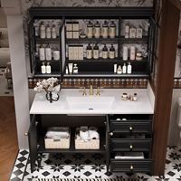 Ensemble de meubles de salle de bain en bois massif de style médiéval français, vasque autoportante, meuble-lavabo personnalisable, vasque en dalle de roche sans joint de fabrication chinoise