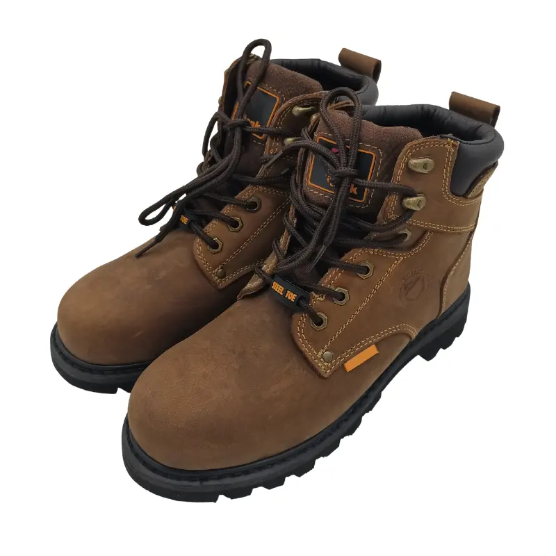 Botas/zapatos de seguridad impermeables con punta de acero estándar ISO de cuero nobuk con suela de goma para hombres y mujeres