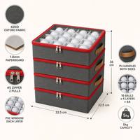 Boîte de rangement pour boules de Noël, 4 étages, capacité de 64 décorations, 16 compartiments chacun, tissu Oxford gris 600D, empilable, fermeture éclair
