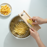 Mandoline de précision manuelle réglable avec lames en acier inoxydable, facile à nettoyer, pour oignon et pomme de terre, série familiale, en bois massif