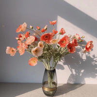 Poppies artificielles en soie, tiges floquées, pliables, rouge, orange, blanc, fleurs de pavot pour la décoration de mariage, de la maison et de la table
