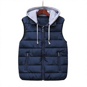 Chaleco Acolchado con Capucha para Hombre, Cálido, Transpirable, con Cierre, Informal, de Color Sólido, Ligero, Resistente al Viento, 100% Poliéster - Product Image 1