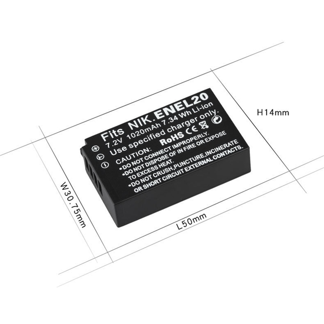 Nikon OEM 1020mAh EN-EL20 Battery for Digital Coolpix P1000 Nikon1 J1 J2 J3 AW1 Camera 7.2V Black Original Equipment Motor
