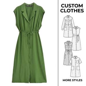 Elegante Abito <span class=keywords><strong>Camicia</strong></span> Verde <span class=keywords><strong>Senza</strong></span> <span class=keywords><strong>Maniche</strong></span> per Donne, <span class=keywords><strong>Vestito</strong></span> Midi con Bottoni e Cintura, Linea A, Casual, Traspirante, per Ufficio e Vacanze Estive - Product Image 4