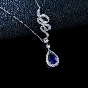 Collar con Colgante de Zafiro Creado en Plata de Ley 925, Diseño de Serpiente con Halo de Zafiro de Laboratorio con Corte de Pera, Joyería Fina para Mujer - Product Image 5