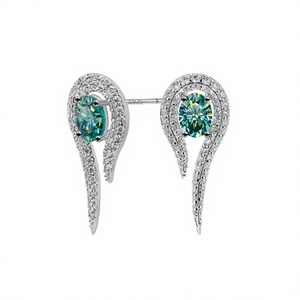 925 Sterling Silver <b>Blue</b> Green Moissanite <b>Stud</b> <b>Earrings</b> Halo Dangle <b>Earrings</b> Fine Jewelry for Women Wedding Gift - Product Image 2