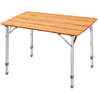 Table de camping pliable en bambou, table d'extérieur portable et légère avec sac de transport, pieds en aluminium réglables pour pique-nique