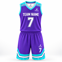 Produsen Grosir Set Jersey Basket Kustom Sublimasi Bernapas Tahan Lama dengan Hiasan Bintang Pakaian Tim Tanpa Lengan