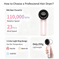 Wochuan Nouveau Design OEM Sèche-cheveux Ionique Électrique Mini Portable Sans Brosse à Plasma pour Voyage, Ensemble de Styling Capillaire