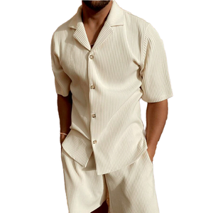 King Men's Summer Street Wear Set Cor Sólida <span class=keywords><strong>Corduroy</strong></span> Manga Curta com nervuras Shorts Daily Casual Two Piece <span class=keywords><strong>Outfits</strong></span> - Product Image 1