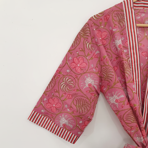 Women's Traditional Kimono Long Robe Peach Blossom Pink Print with Obi <b>Belt</b> Size 6XL Beach Parties Formal Events Cloth Material - Product Image 1