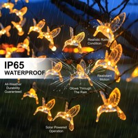 Guirlande lumineuse solaire à 20 LED 3500K blanc chaud de 5 m, étanche IP65, contrôle sans fil, lumières de jardin d'extérieur