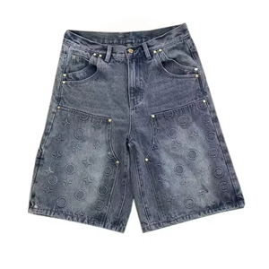 Pantalones cortos vaqueros de algodón puro para hombre de alta calidad, diseño personalizado, patrón sólido, bolsillo, clásico, informal, estilo Hip Hop, venta al por mayor, teñido liso - Product Image 1