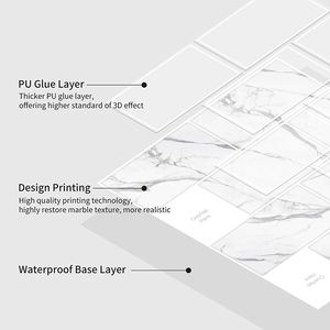 Décoration <span class=keywords><strong>de</strong></span> maison moderne Panneaux muraux en <span class=keywords><strong>PVC</strong></span> imperméables à motif marbre 3D pour la cuisine et la <span class=keywords><strong>salle</strong></span> <span class=keywords><strong>de</strong></span> <span class=keywords><strong>bain</strong></span> Mise à jour Carreaux muraux autocollants - Product Image 2