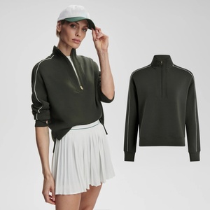 Conjunto de tenis para mujer personalizado con media cremallera, corte en A, top de golf suave de manga larga elástico de cintura alta, transpirable con estampado frontal en la cintura - Product Image 1