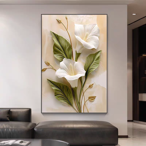 <span class=keywords><strong>Pintura</strong></span> Decorativa Moderna con Diseño Floral Blanco para Vestíbulo, Arte Mural para Pasillo de Restaurante, <span class=keywords><strong>Pintura</strong></span> Mural Abstracta con Textura 3D de <span class=keywords><strong>Cuero</strong></span> - Product Image 3