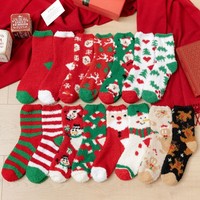 Chaussettes de Noël d'hiver mi-mollet en coton respirant et épais, motif sapin de Noël, Père Noël, renne, en polaire corail