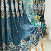 JA Vente en gros de rideaux en chenille de luxe européens personnalisables avec broderie florale à œillets pour le salon et la chambre à coucher