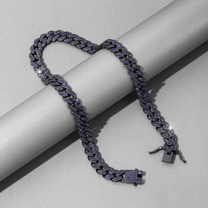NL2023 collier de <span class=keywords><strong>strass</strong></span> violet collier de <span class=keywords><strong>strass</strong></span> roxo para homens joias hip hop rock punk legais corrente cubana de largura - Product Image 3