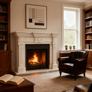 Cornice per Caminetto in Marmo Naturale Intagliata a Mano, Stile Europeo, Decorazione Interna in Pietra per Villa - Product Image 1