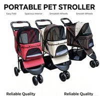 Poussette pliable légère à trois roues pour animaux de compagnie, pliage à une main, pour chiens et chats, idéale pour les voyages