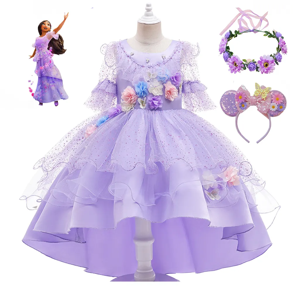 2022 Ropa Para Ninas Children Fancy Girl Carnival Cosplay Costume for Kids Halloween Encanto Isabela Madrigal Dress UP