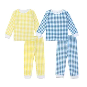 Бутик, детская весенняя одежда, трикотажная одежда в клетку для маленьких мальчиков, одежда для сна из 2 предметов