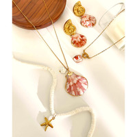 Nouveautés en acier inoxydable plaqué or style océan coquille pierre naturelle soleil étoile de mer série pendentif collier bijoux pour femmes