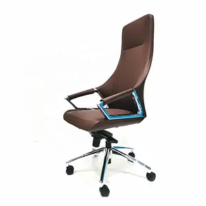 Chaise de bureau ergonomique de luxe à dossier haut, chaise de bureau en cuir marron