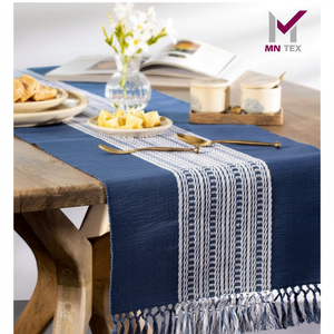 Camino de Mesa de Algodón para Cenas Festivas Bodas y Celebraciones Familiares Tejido Dobby Check para Hoteles de Lujo - Product Image 1