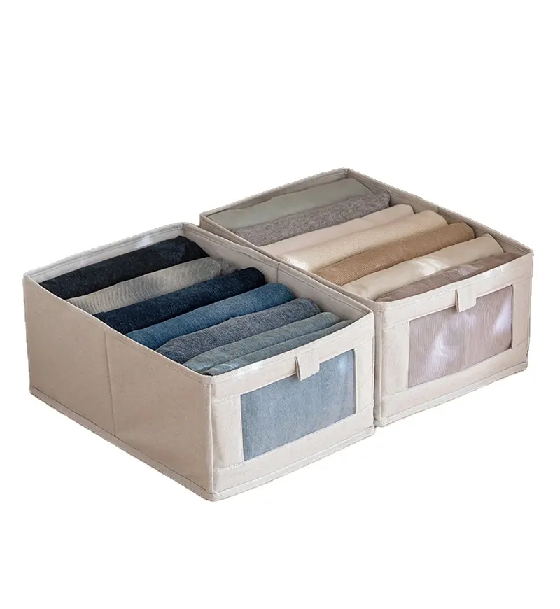 Creative Products 2024 Eco Friendly Wardrobe Underwear Organizers Nature Cotton Linen Folding Storage Box Bin For Clothes Socks