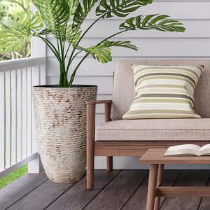 Lot de 2 grandes jardinières rondes en <span class=keywords><strong>plastique</strong></span> Finition en pierre Pots de fleurs Intérieur Décoratif Jardin Pot de fleurs en <span class=keywords><strong>plastique</strong></span> - Product Image 3