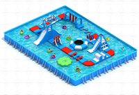 Parc aquatique gonflable avec parcours d'obstacles flottants, toboggans, jeux d'escalade pour enfants et adultes, parc aquatique extérieur