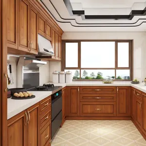 2024 rumah dan dapur mewah lemari dapur desain furnitur penyimpanan lemari dapur kayu padat