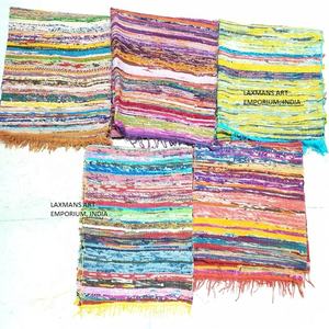 Alfombras de Trapo de Algodón Tejidas a Mano de la India, Alfombras de Algodón Reciclado al por Mayor, Alfombras de Algodón Multicolores para el Suelo - Product Image 1