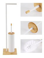 Porte-rouleau de papier toilette en métal bambou blanc 2 en 1 et ensemble de brosses accessoires de nettoyage de salle de bain sur pied outils à la maison hôtel